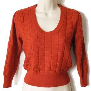 Joie Scoop Neck Puff Sleeve Basketweave Sweater XS Brick Orange Wool Blend